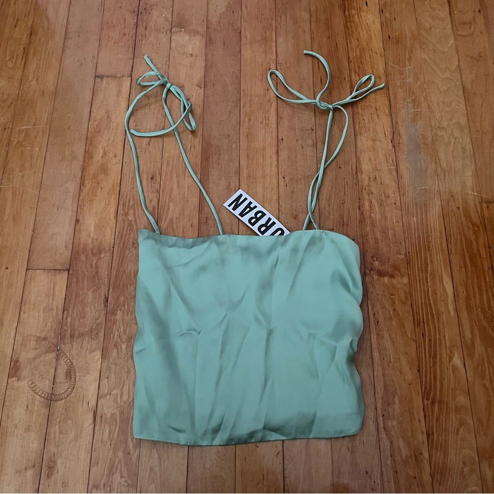 NWT urban outfitters green tie strap satin tank top XS